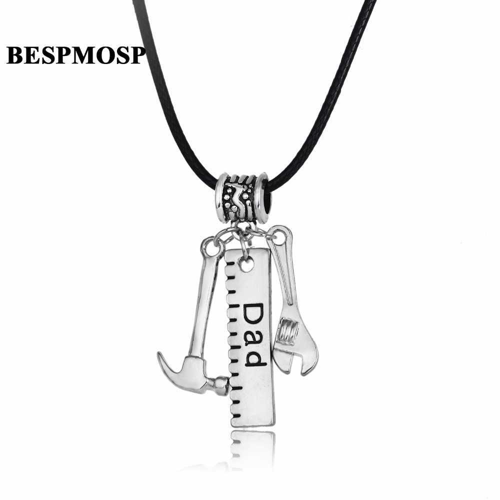 

Bespmosp 12PC/SET Dad Father Hammer Ruler Spanner Shape Bead Leather Trendy Pendant Jewelry Charm Chain Family Love Fashion