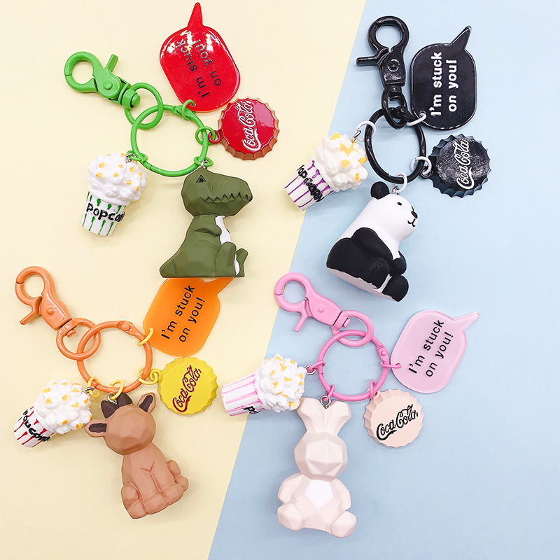 

New Creative Cartoon Geometric Faceted Dinosaur Panda Doll Keychain Couple Car Key Chain Backpack Hanging Gift