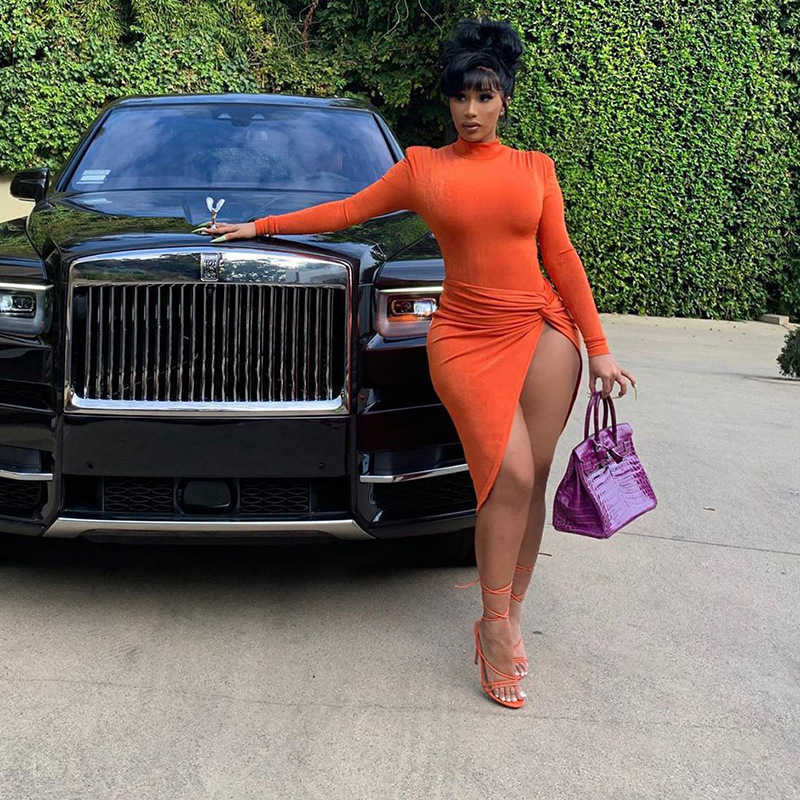 

QuanRun Retro Sexy Women Long Sleeve Split Short Dress Casual Solid Color Femmel Clothing Party Club Streetwear Spring 210604, Black