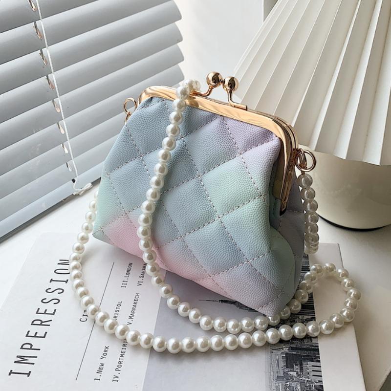 

Cross Body Gradient Lattice Shell Crossbody Bag 2021 Summer High-quality PU Leather Women's Designer Handbag Chain Shoulder Messenger, Black