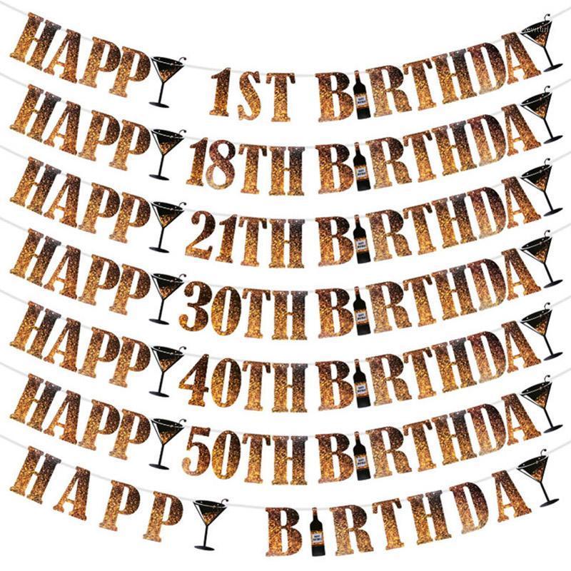 

50 Gold Happy Birthday Banner Bunting Adult Kids 1st Party Decoration Hanging Paper Garland Baby Shower Favors