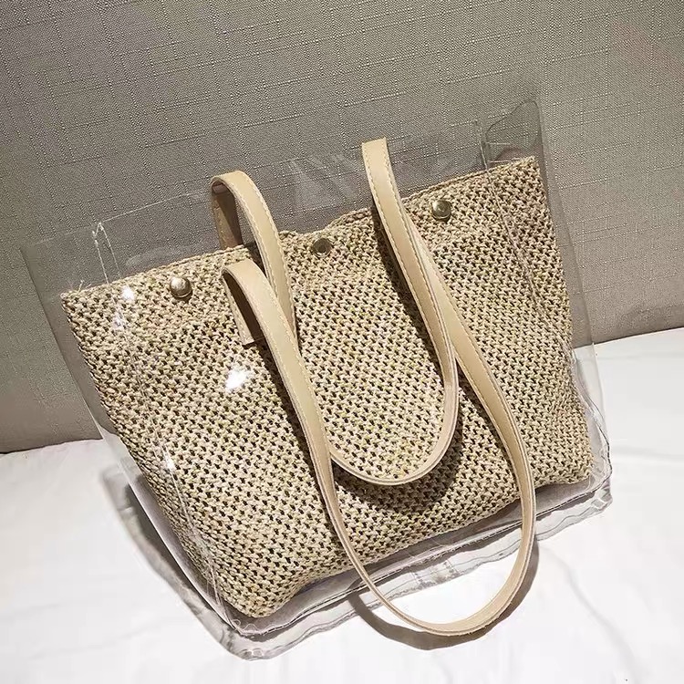 

large capacity beach bag summer plastic straw waterproof style
