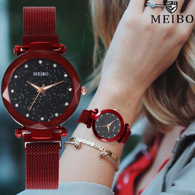 

Wristwatches Luxury Diamond Rose Gold Women Watches Fashion Ladies Starry Sky Magnetic Watch Casual Mesh Steel Rhinestone Female Wristwatch, Slivery;brown