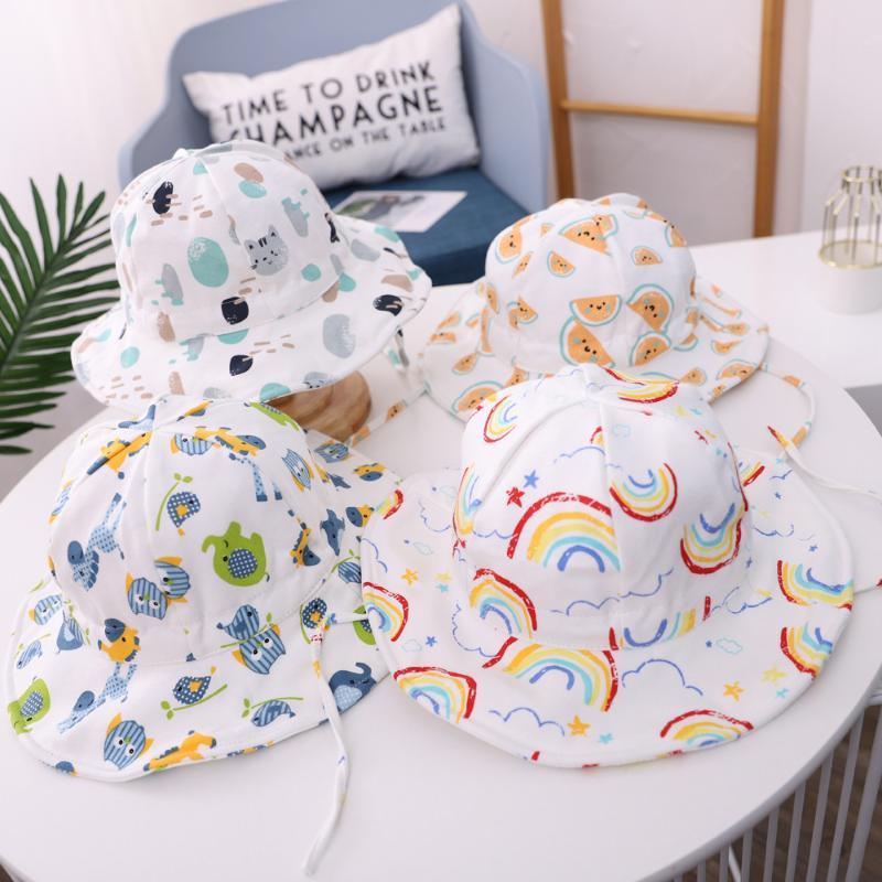 

New Cartoon Children Sun Hats Girls Summer Sunscreen Beach Hat Cotton Bucket Hat For Boys Summer Fisherman Hats Baby Sun Caps1, Blue;gray