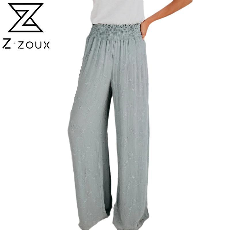 

Women Pants Temperament High Waist Loose Casual Wide Leg Elastic Waisted Long Trousers Spring Summer 210524, Light blue