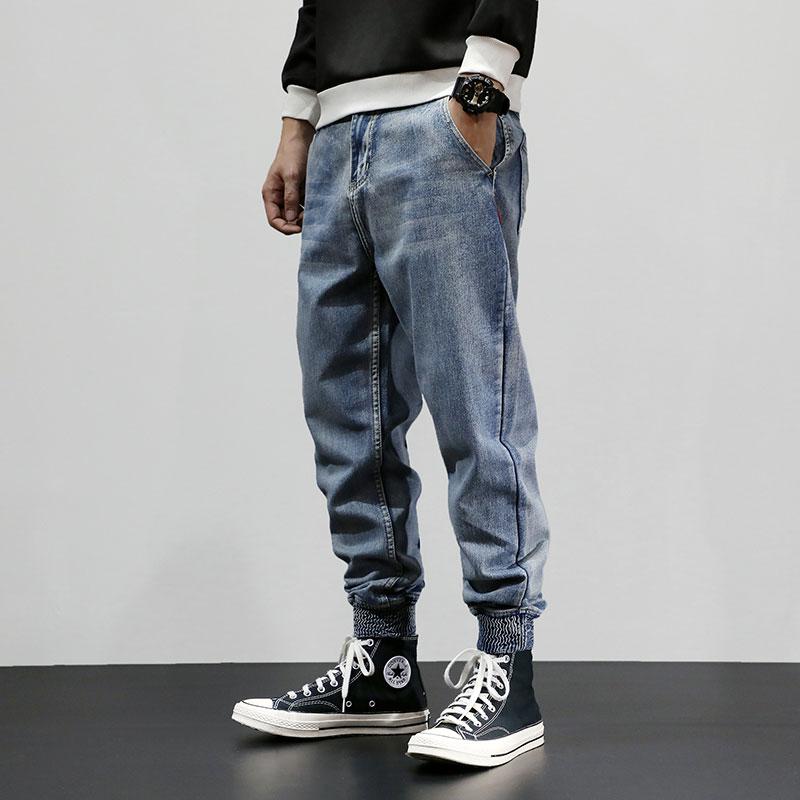 

Men's Jeans Street Style Fashion Men Retro Light Blue Casual Denim Cargo Pants Spliced Designer Hip Hop Joggers Wide Leg Trousers