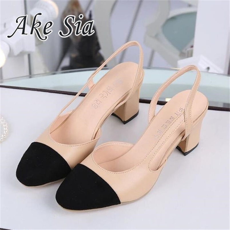 

Summer Women Shoes Dress mid Heel Square head fashion Wedding party Sandals Casual Shoe 220309, Black