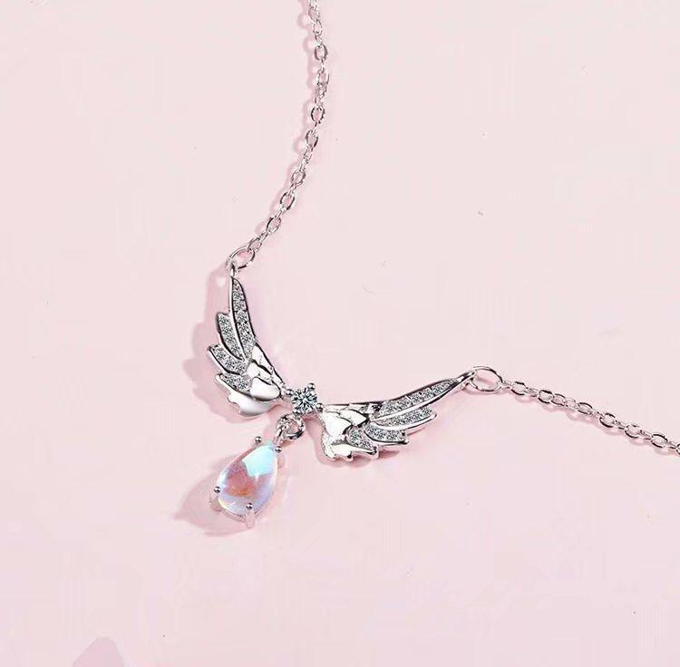 Pendant Necklaces Girl Necklace Anti-allergy Angel Lovely Kitty Moonlight Stone Sweet Students Korean Version Short Clavicle Chain-image-706609532