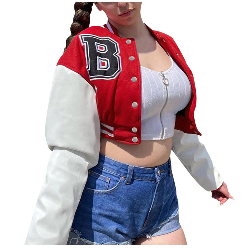 

Women's Jackets Women Jacket Long Sleeve Cropped Baseball Solid Bomber Coats Streetwear Stylish Warm Outwear Coat, Black;brown