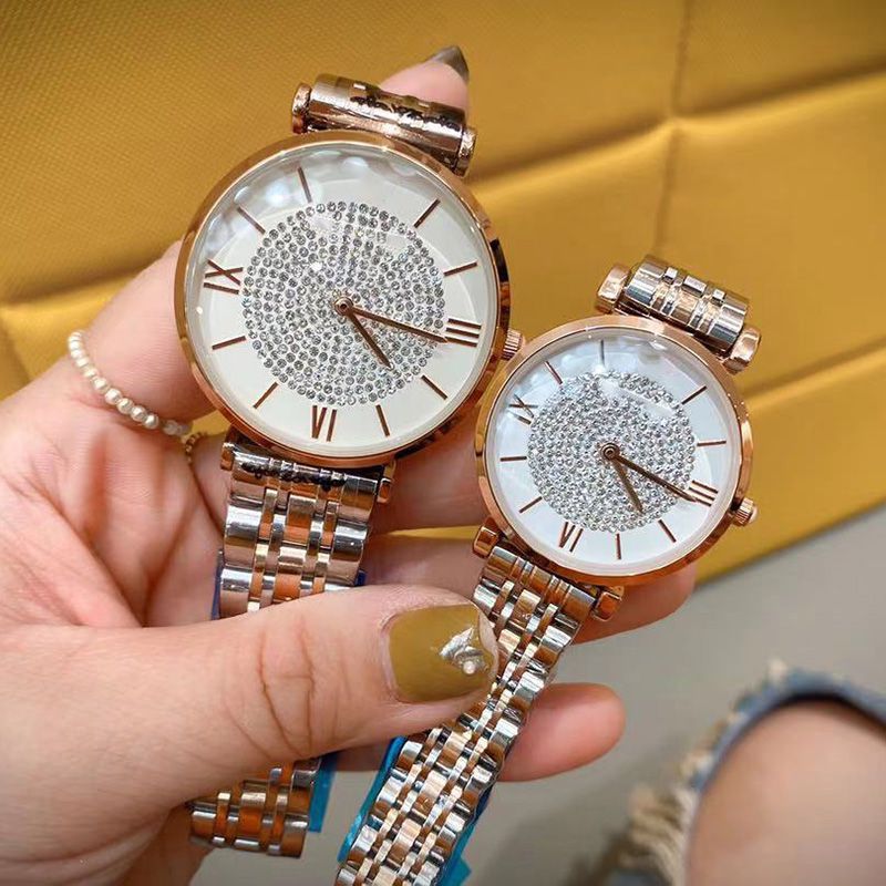 

2021 Ladies quartz analog Watches womens luxury brand mens glod rhinestone-Inset dial watch limited edition montre de luxe stainless steel w, Slivery;brown