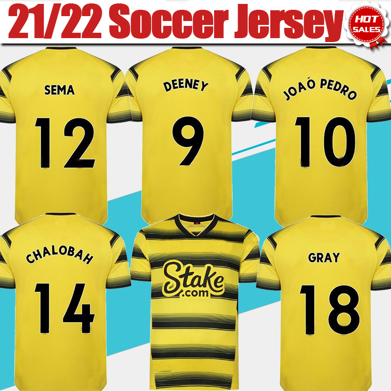 

Watford F.C. Football Jerseys #9 DEENEY Home Yellow Soccer Jersey 21/22 Men #12 SEMA #18 GRAY #14 CHALOBAH Shirt Uniforms 2021/2022
