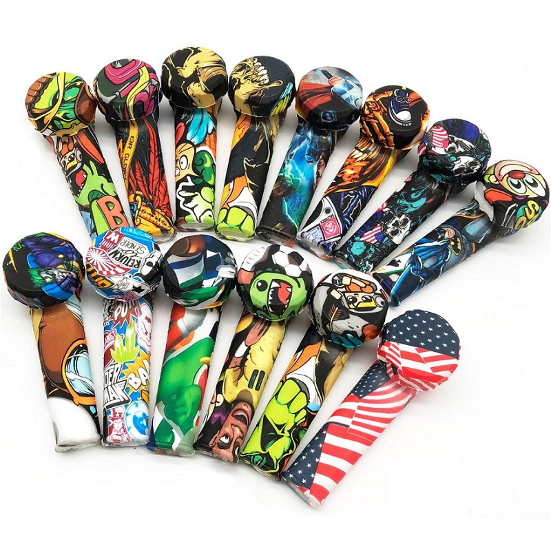 

camouflage Patterned Hand Pipes Glass Bowl Dab 3.5" cartoon FDA Silicone Pipe Environmentally Water Bong