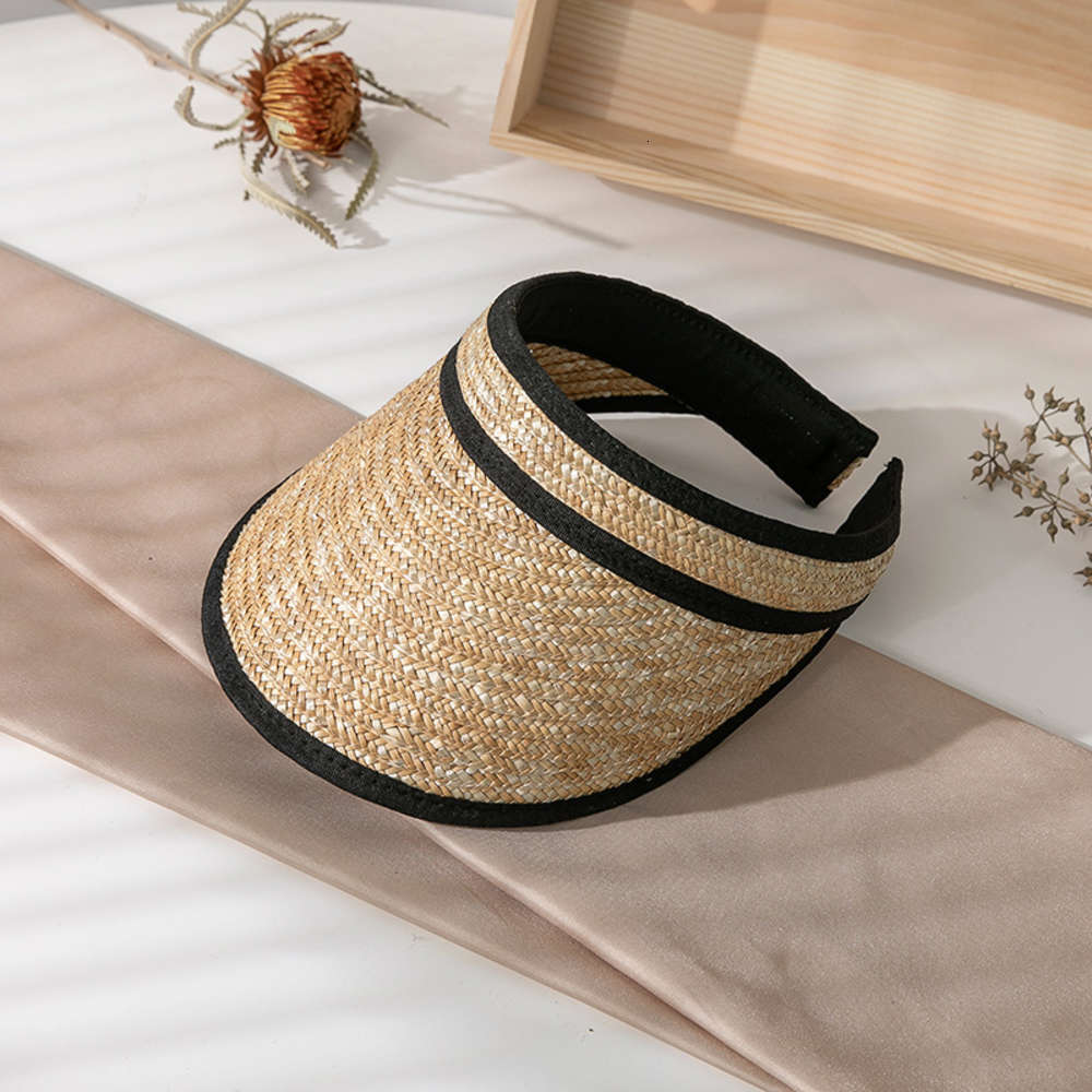 

Summer Korean straw hand woven sunscreen women's empty top hat outdoor sports leisure solid color sunshade, Blue;gray