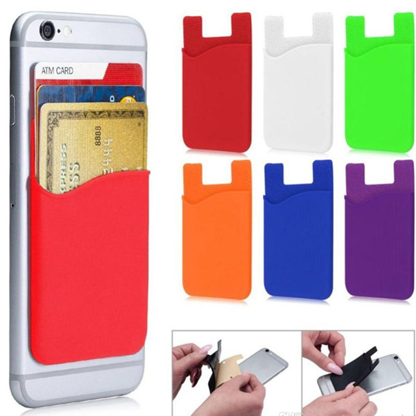 

Universal phone soft silicone cases card slot cards pocket credit holder with 3M glue back cover portable, Mix colors
