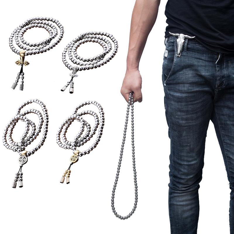 

Hand Bracelet Necklace Chain 108 Buddha Beads Full Steel Men Outdoor Self Defense Personal Protection Jewlery Pendant Necklaces