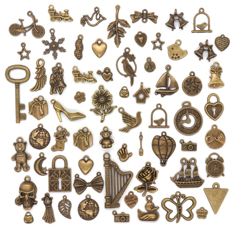 

HEYUYAO 100g Vintage Metal 3 color Mix Size Random Style Charms Pendant For Making DIY Handmade Jewelry