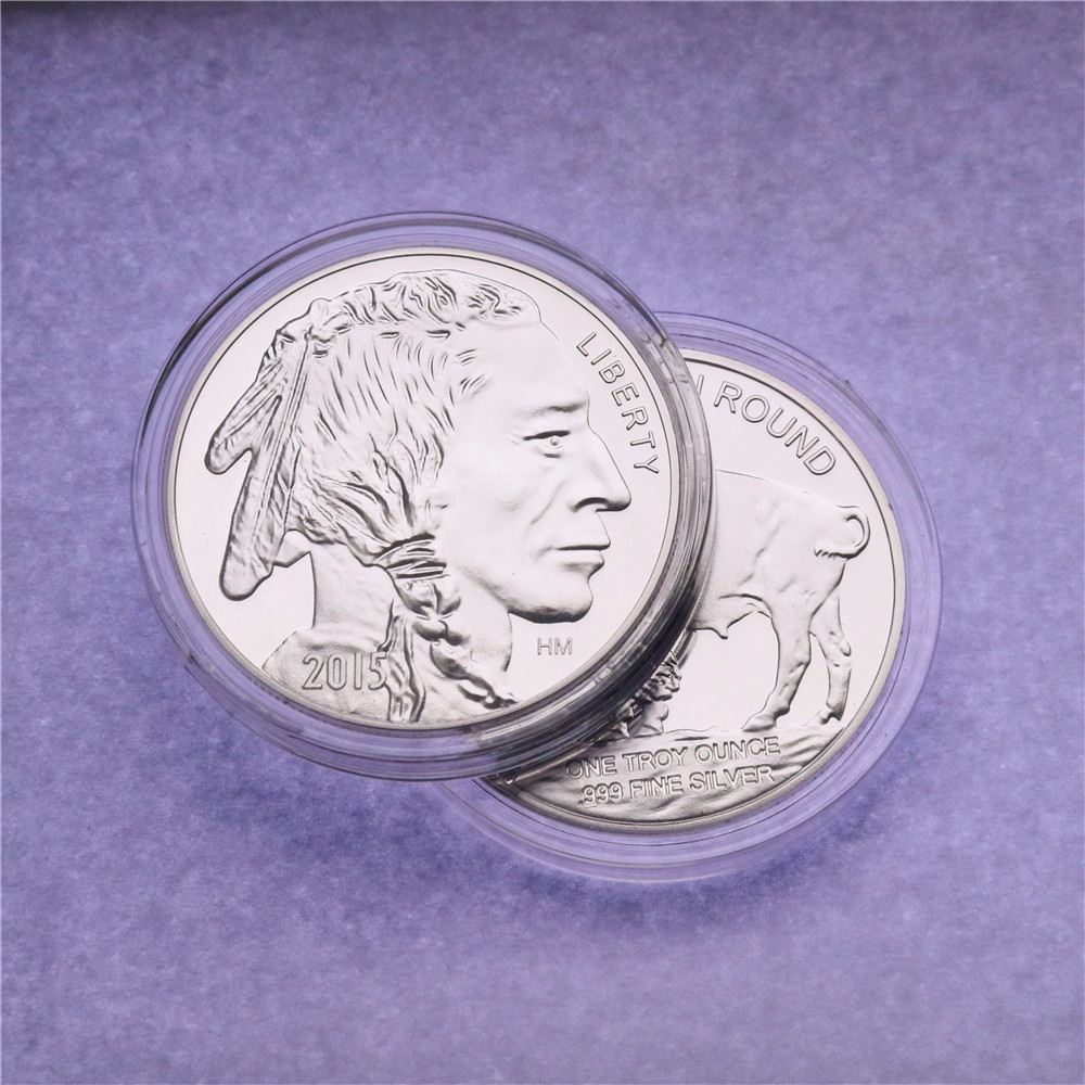 

Other Arts and Crafts 1 oz 999 Fine American Silver Buffalo RARE Coins 2015 Brass Plating Silver Coin