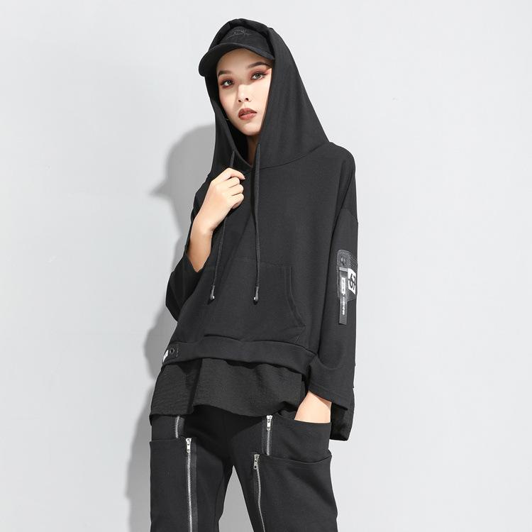 

Women's Hoodies & Sweatshirts Loose Fit Letter Printed Long Oversized Sweatshirt Hooded Sleeve Women Big Size Fashion Spring Autumn 2021, Black