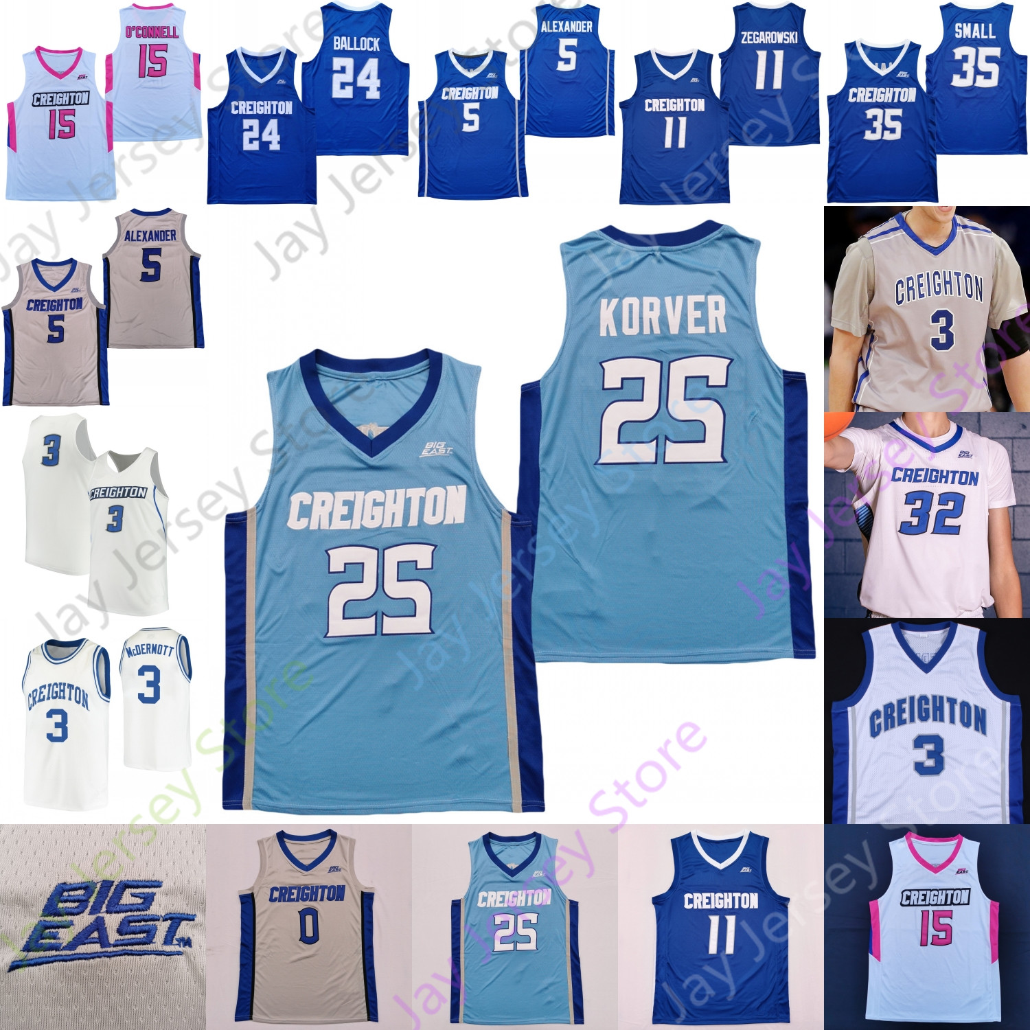 

Creighton Basketball Jersey NCAA College Marcus Zegarowski McDermott Korver Alex O'Connell Ryan Kalkbrenner Nembhard Hawkins Arthur Kaluma, Blue 2019