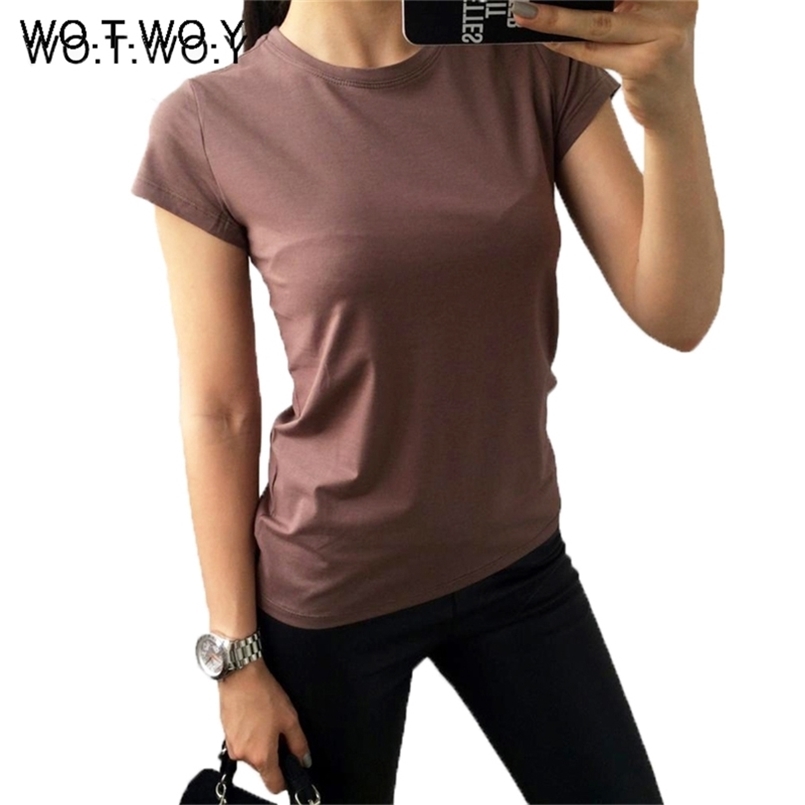 

High Quality 11 Color S-3XL Plain T Shirt Women Cotton Elastic Basic T-shirts Female Casual Tops Short Sleeve T-shirt 002 220304, 002 wine red