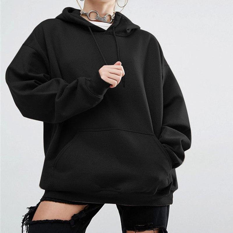 

Women' Hoodies & Sweatshirts Women Cotton Long Sleeve Pullover Hooded Pocket Solid Sweatshirt Fashion Casual Spring Fall Winter Simple Clas, Black