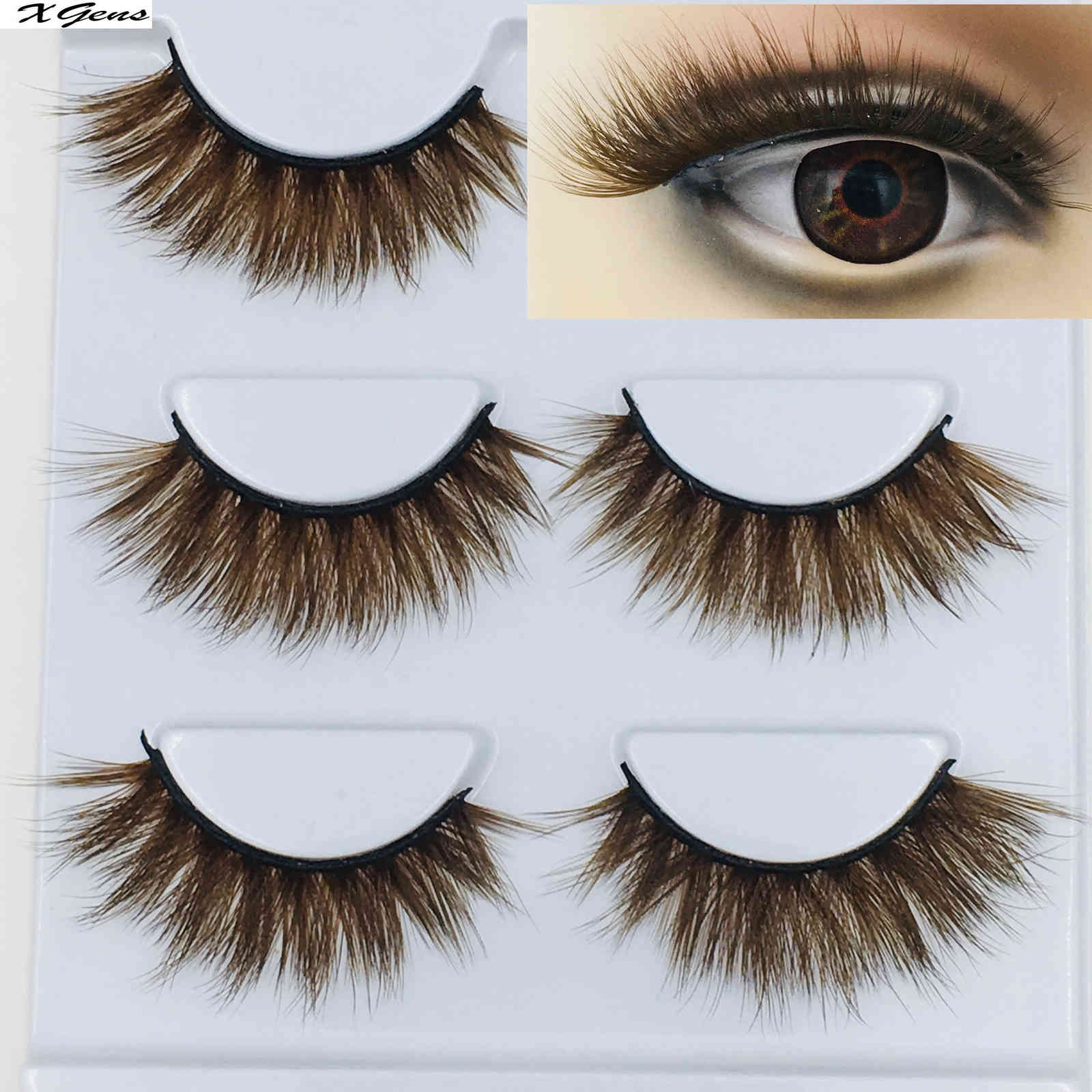 

NEW 3D Mink Color False Eyelashes brown Cross Long Natural Fake Eyelashes Stage Show Makeup Thick Eye Lashes