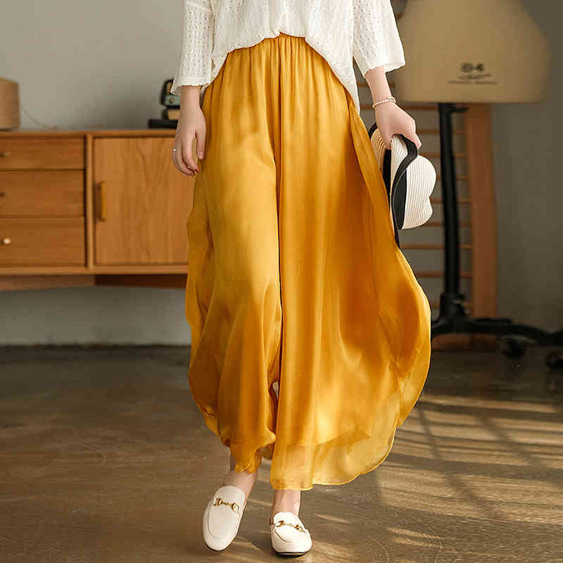 

Johnature Women Wide Leg Pants Solid Color Chiffon Casual Elastic Waist Loose All-match Cotton Linen Vintage Elegant Pants 210521, White