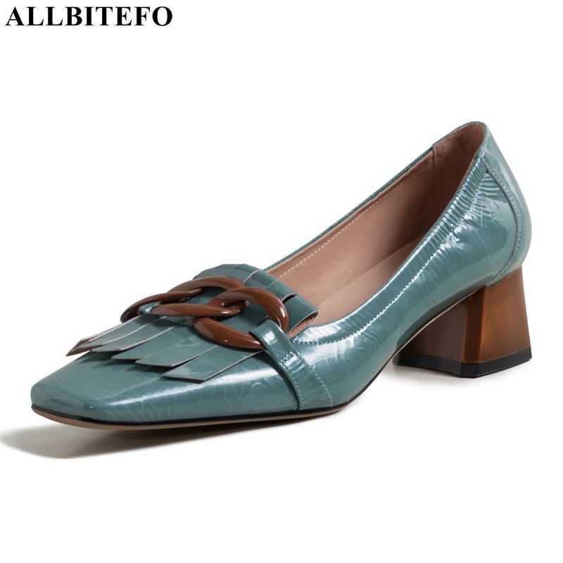 

ALLBITEFO size 34-42 tassels chain design genuine leather women heels shoes sheepskin insole fashion women pumps high heel shoes 210611, As picture