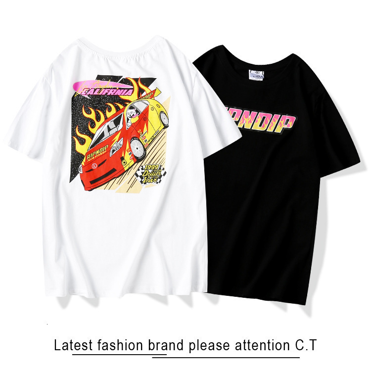 

RIPNDIP base cat Thunderbolt racing cotton men' and women' round neck short T, White