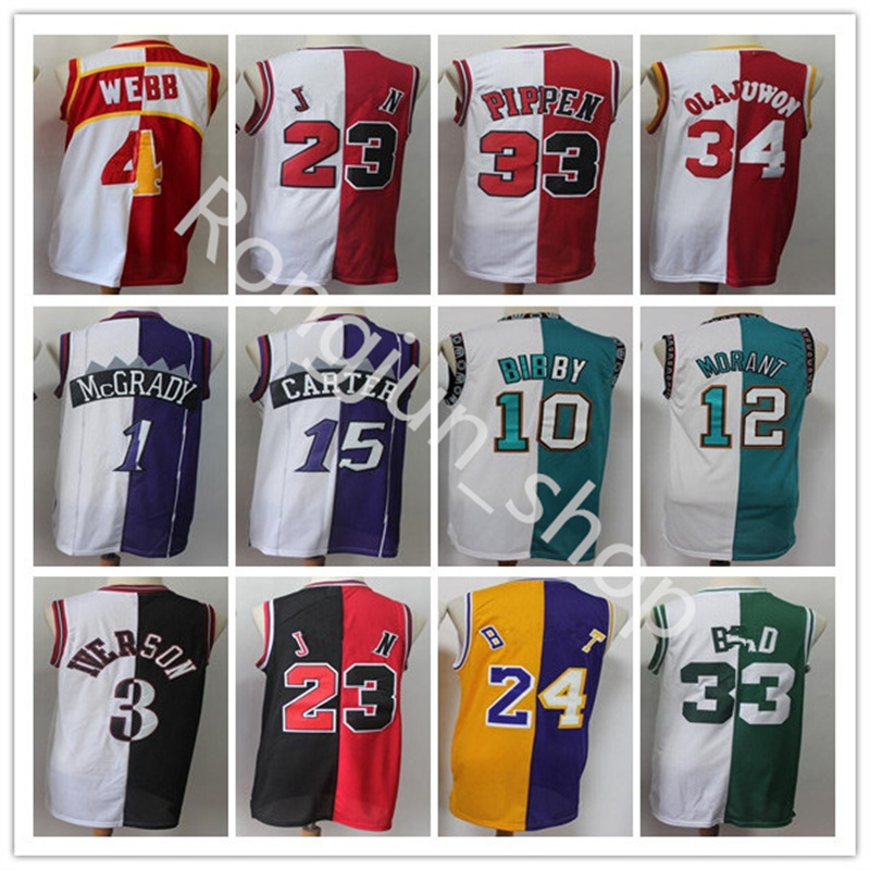 

Split Two Retro Basketball Jersey Allen Iverson Scottie Pippen Hakeem Bibby Olajuwon Tracy Vince Carter Mike Spud McGrady Webb Ja Morant