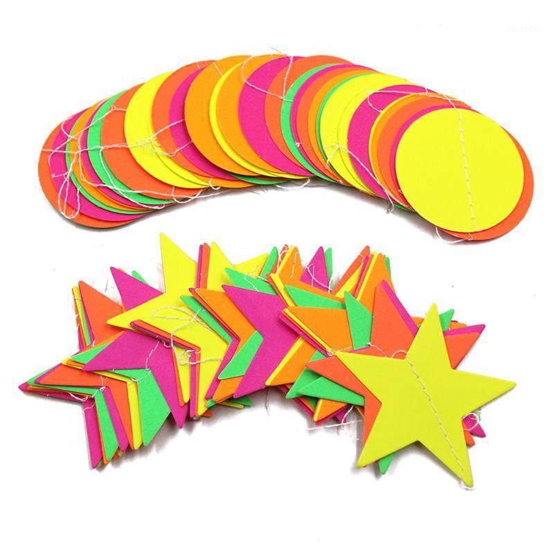 

Party Decoration 40pcs Fluorescence Card Paper Banner Round Star Garland Pendant Hanging For Home Bar Wedding Birthday