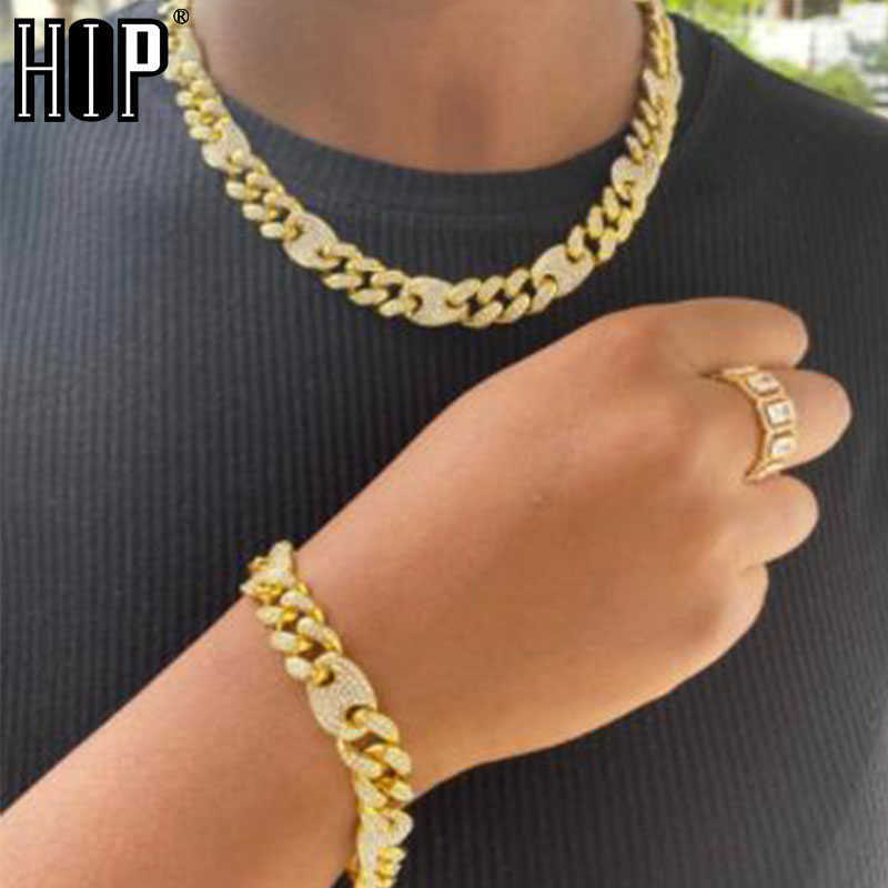 

Hip Hop 12MM Bling AAA+ Iced Out Alloy Rhinestones Coffee Bean Miami Cuban Link Chain Necklace Men Jewelry