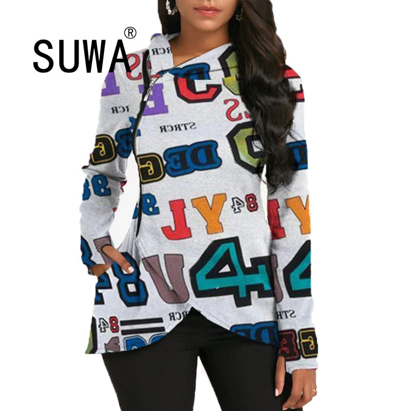 

Women Letter Print Sweatshirts Autumn Long Sleeve Oversize Pullover Winter Casual Loose Pocket Vintage Top Streetwear 210525, Multi