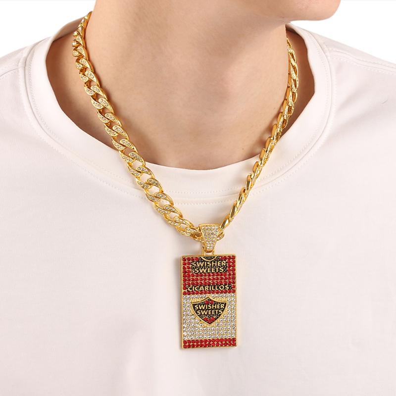 Pendant Necklaces US Dollar Shield Trend Men's Necklace Fashion Personality Full Of Diamonds Miami Rap Cuba Wholesale-image-722050482