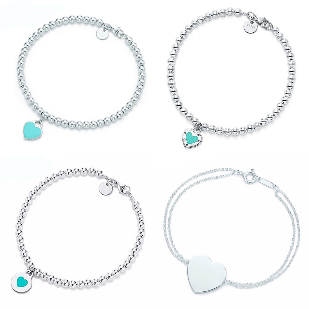 

Jewelry 100% 925 Sterling Silver Original T Heart Shaped Pendant Bracelet Charm Brand Design For Women Logo Fine Gift1