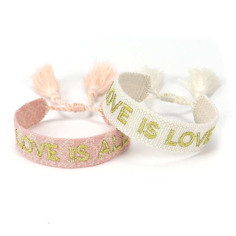 Souvenirs Hand Catenary Love Woven Bracelet Gold Thread Word Creative Simple Rope Manual Tassel Wrist Band Same-sex Jewelry-image-722003706