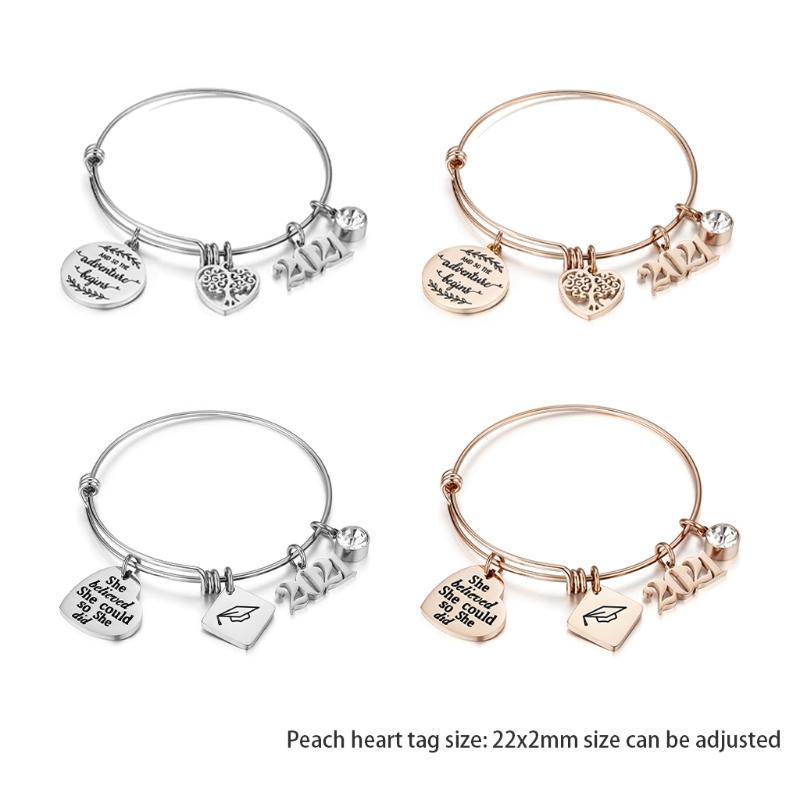 

Charm Bracelets N0HE 2021 Graduation Gifts Stainless Steel Inspirational Bracelet Adjust Bangle, Golden;silver