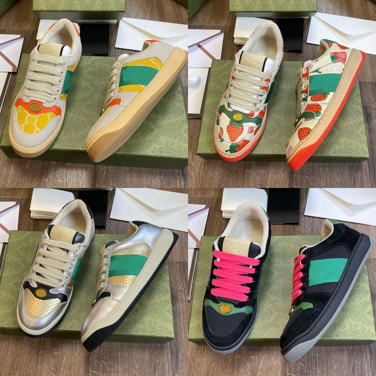 

2022 Italy Dirty Casual Shoes Distressed Screener Sneakers Green Red Stripe Canvas Shoe Luxurys Designers Butter Trainer Classic Splicing Sneaker Box, If you want more styles;please contact