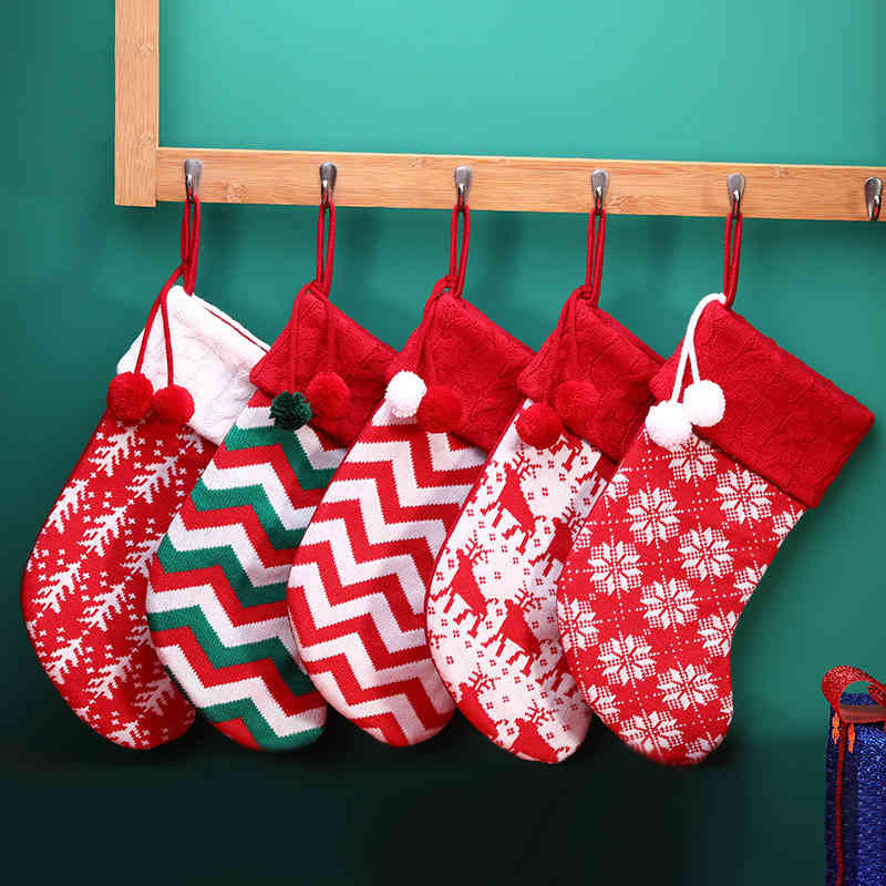 

Christmas knitted socks color simple gift bag decorative supplies candy bags