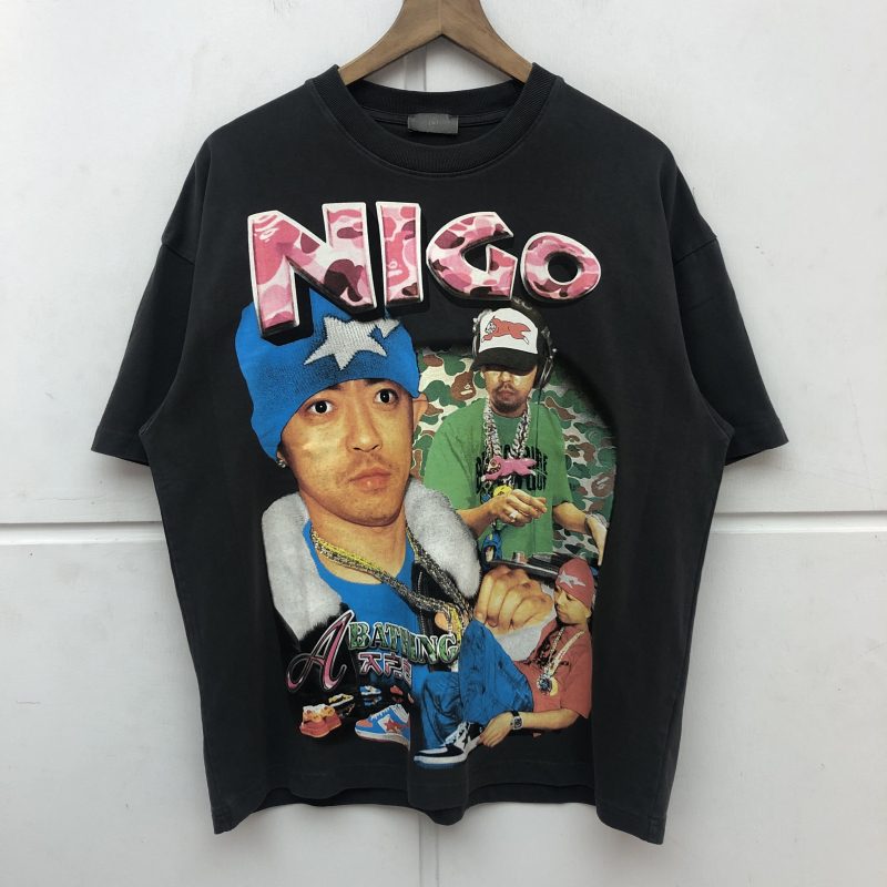 

Black Color Heavy Fabric Digital printing T-shirt Men Women Vintage Quality Tops Tee Short Sleeve