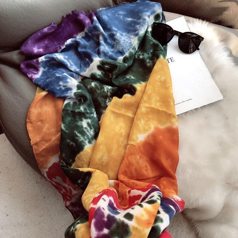 

Scarves PHLE Spring And Autumn Cotton Scarf Color Hand-painted Oil Painting Art Personality Factory Wholesale