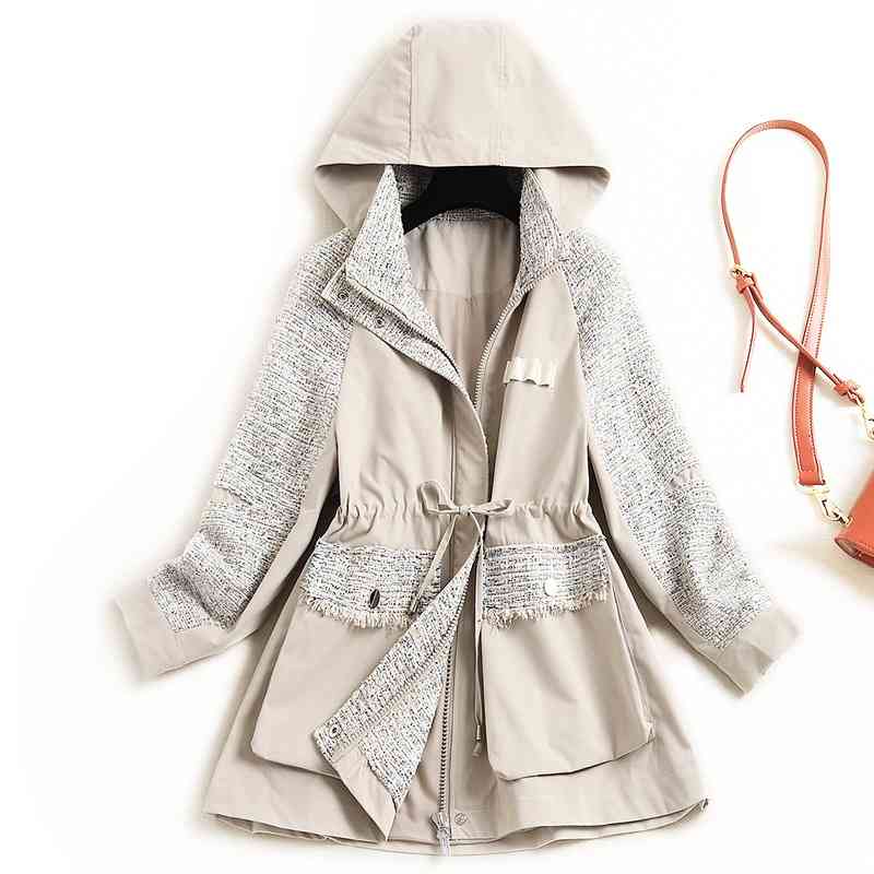 

Fashion design sense small fragrance splicing 2021 autumn new stand collar hooded raglan sleeve coat 15871, Black