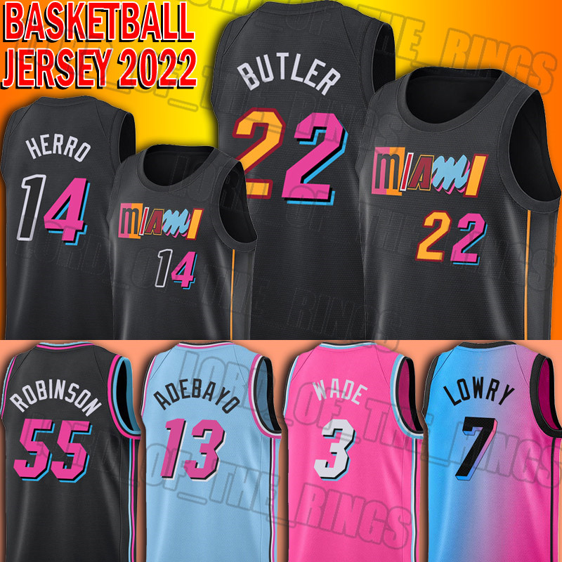 

22 Jimmy Tyler Butler 14 Herro jersey 7 Kyle Bam Lowry Adebayo jerseys basketball 3 Dwyane Dwayne Wade Robinson uniform 2022 75th Anniversary city