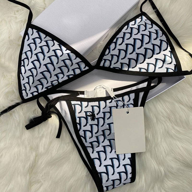 

Vintage Style Women Bathing Suit Summer Outdoor Beach Swimwear for Lady Fashion Full Letter Printed Bikini Set, White;black