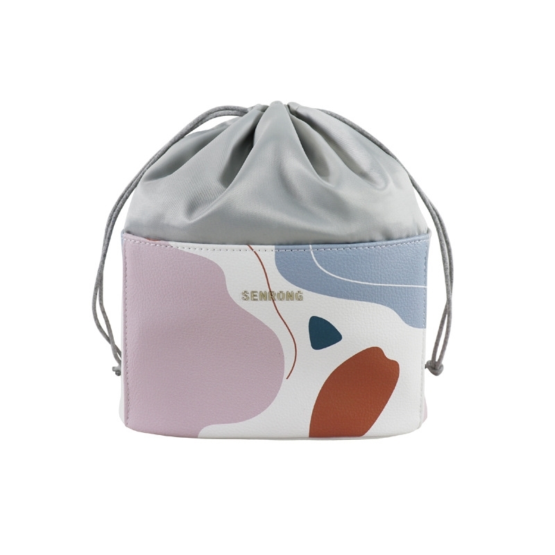 

PU Leather Cosmetic Bag Drawstring binding mouth liner broken lipstick skin care storage cabe basket lining bag, Dark grey