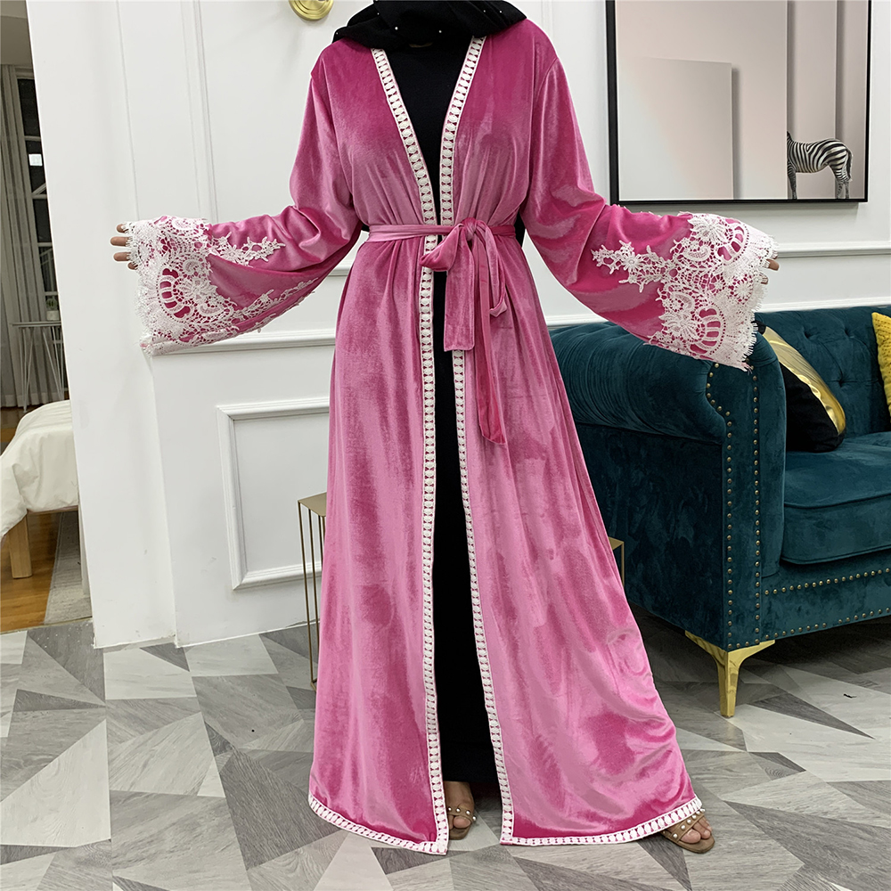 

velvet abaya dubai kaftan turkey kimono cardigan hijab muslim dress american islam clothing abayas for women musulman de modeplus size cloth, Red