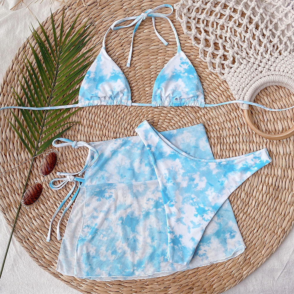 

20212021 three pieces bikini set women bikini with skirt swimsuit female swimwear print biquini bathing suits summer beach wear, White;black