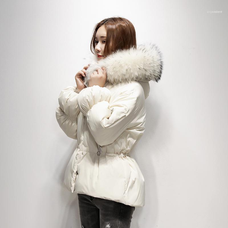

Women' Down & Parkas Jacket Korean Winter White Duck Woman Hooded Raccoon Fur Collar Jackets Coats Parka 2021 KJ29321, Black