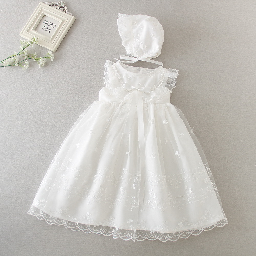 

Girl's Dresses Long Baby Christening Gown First Birthday Sleeveless Princess es Free Hat for Party Wedding Clothes 0-2Y 9890BB CH0M, White
