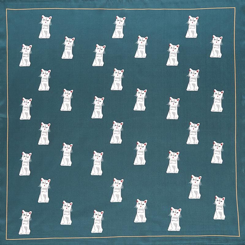 

Scarves Silk Scarf Women 60cm Square Wraps Squatting Kitten Print Neckerchief Female Foulard Stain Hijab 5 Color